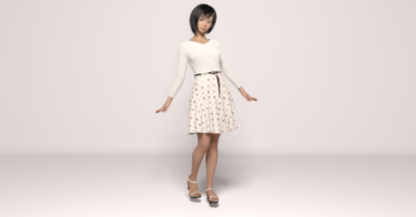Daz Studio 日本人フィギュアに合う春のスカートと長袖シャツ